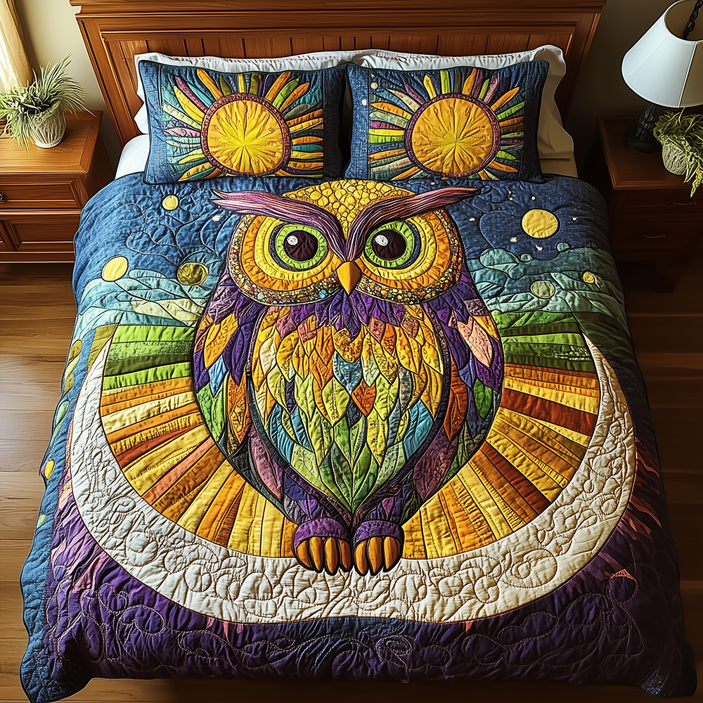 Shining Owl 3-Piece Quilted Bedding Set GFTONL2668