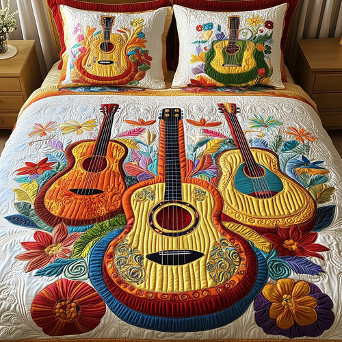 Melody Of Colors Guitar 3-Piece Quilted Bedding Set GFTONL2676