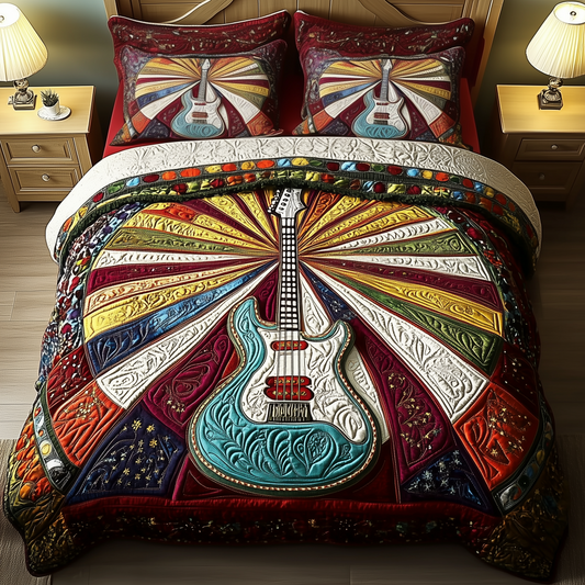 Melody Of Colors Guitar 3-Piece Quilted Bedding Set GFTONL2677