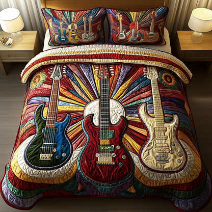 Melody Of Colors Guitar 3-Piece Quilted Bedding Set GFTONL2678