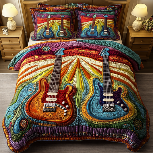 Melody Of Colors Guitar 3-Piece Quilted Bedding Set GFTONL2679