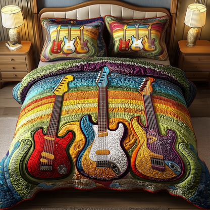 Melody Of Colors Guitar 3-Piece Quilted Bedding Set GFTONL2680