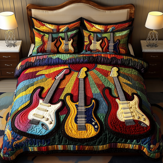 Melody Of Colors Guitar 3-Piece Quilted Bedding Set GFTONL2681