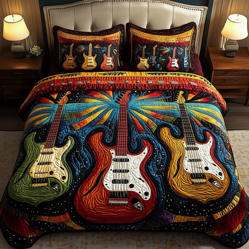 Melody Of Colors Guitar 3-Piece Quilted Bedding Set GFTONL2682