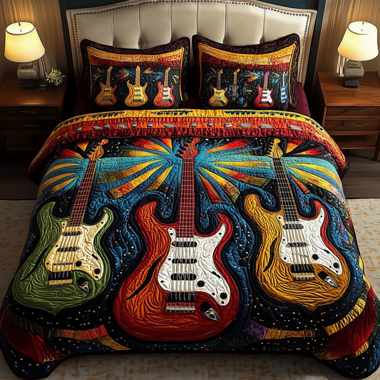 Melody Of Colors Guitar 3-Piece Quilted Bedding Set GFTONL2682