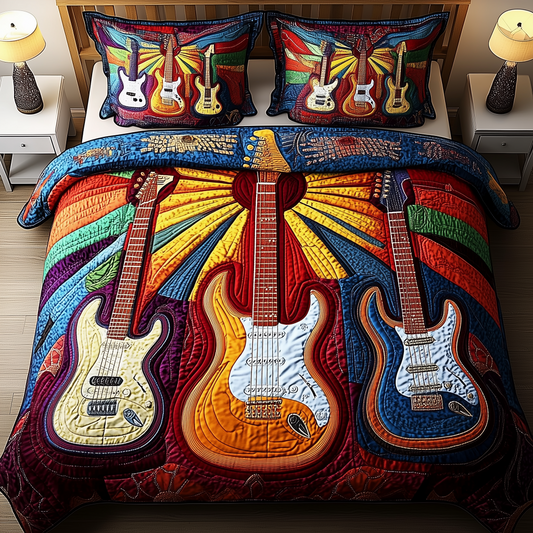 Melody Of Colors Guitar 3-Piece Quilted Bedding Set GFTONL2683