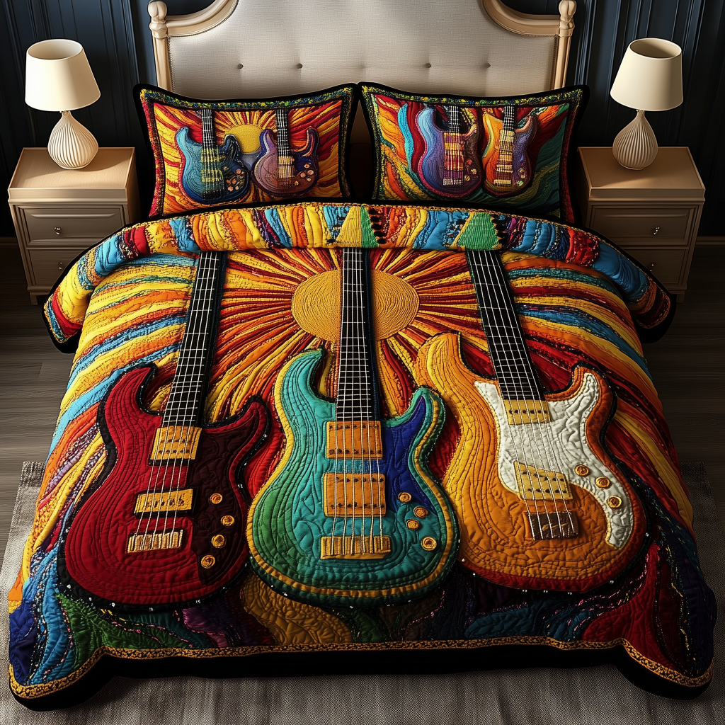 Melody Of Colors Guitar 3-Piece Quilted Bedding Set GFTONL2684