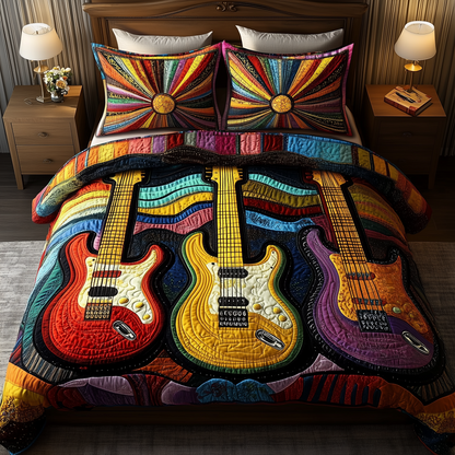 Melody Of Colors Guitar 3-Piece Quilted Bedding Set GFTONL2685