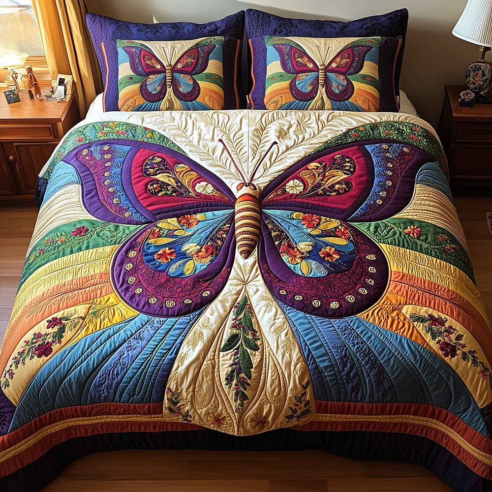 Butterfly Charm 3-Piece Quilted Bedding Set GFTONL2693