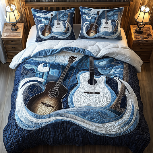 Waves Of Guitar 3-Piece Quilted Bedding Set GFTONL2720