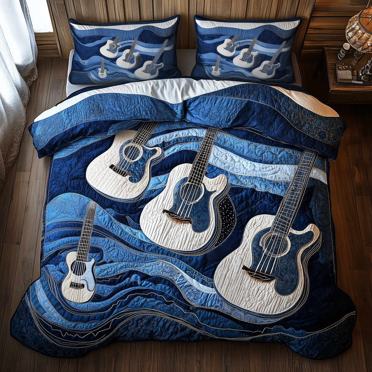 Waves Of Guitar 3-Piece Quilted Bedding Set GFTONL2721