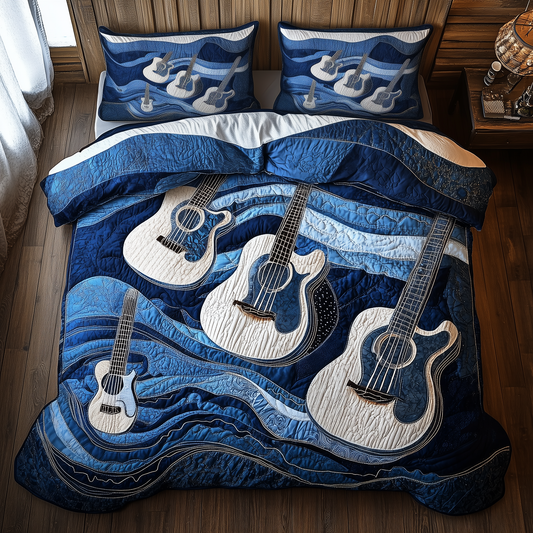 Waves Of Guitar 3-Piece Quilted Bedding Set GFTONL2721