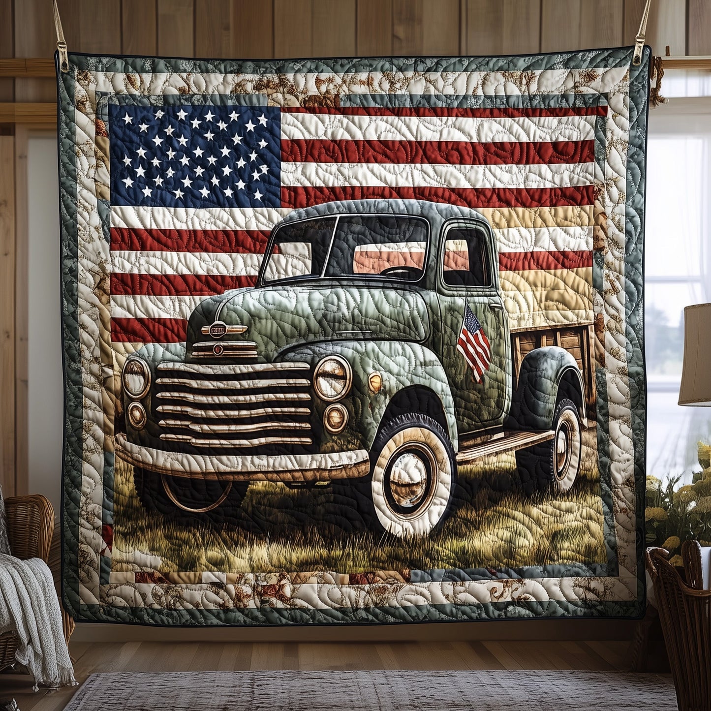 Patriotic America Truck Quilted Blanket GFTONL2777