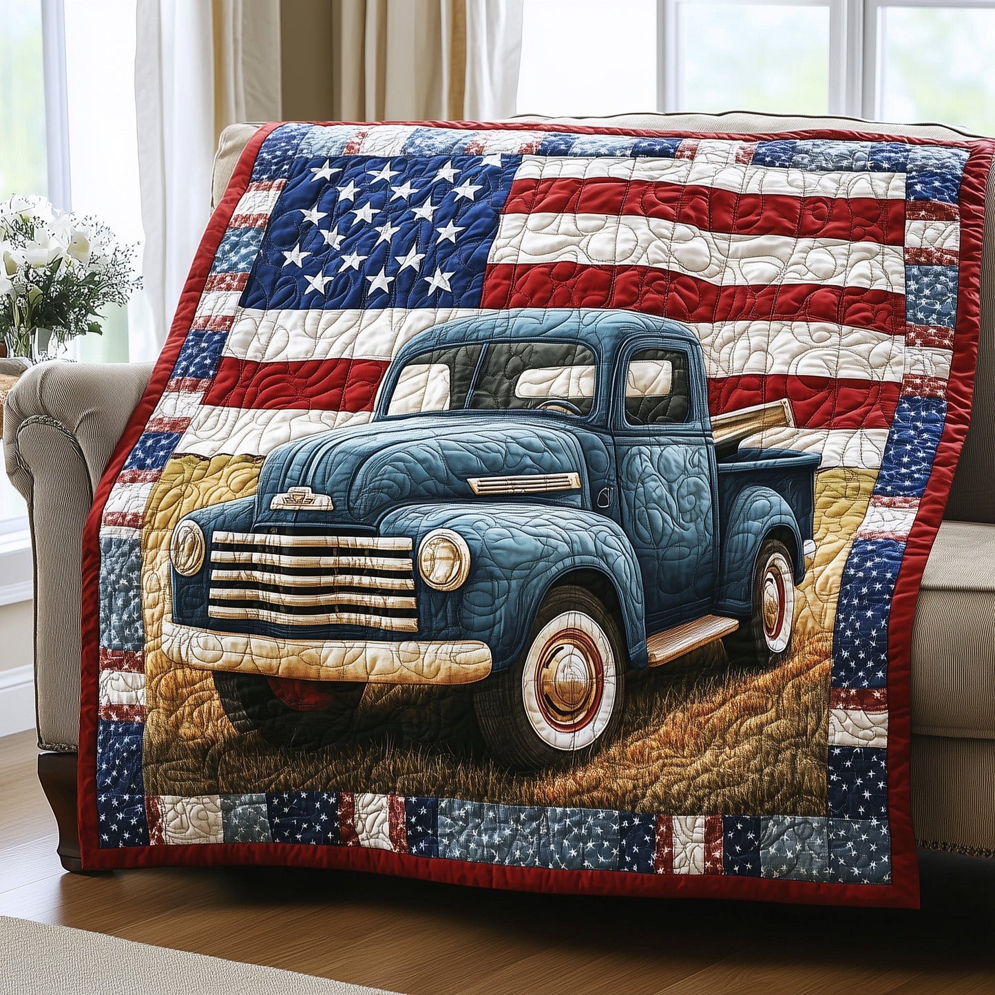 Patriotic America Truck Quilted Blanket GFTONL2780
