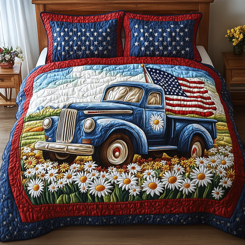 Patriotic America Truck 3-Piece Quilted Bedding Set GFTONL2788