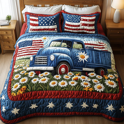 Patriotic America Truck 3-Piece Quilted Bedding Set GFTONL2791