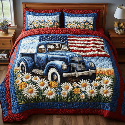Patriotic America Truck 3-Piece Quilted Bedding Set GFTONL2792