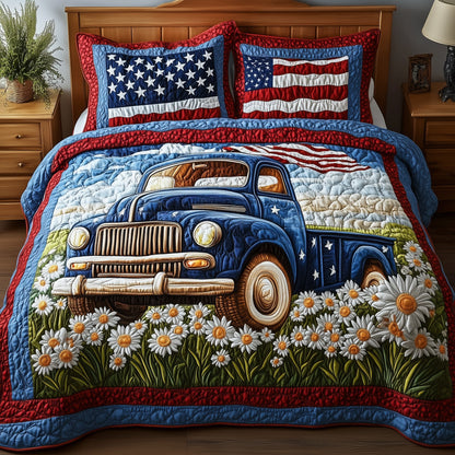 Patriotic America Truck 3-Piece Quilted Bedding Set GFTONL2795