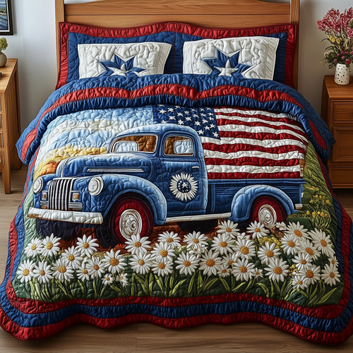Patriotic America Truck 3-Piece Quilted Bedding Set GFTONL2798