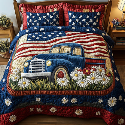 Patriotic America Truck 3-Piece Quilted Bedding Set GFTONL2799