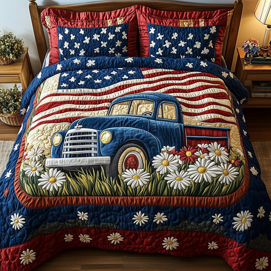 Patriotic America Truck 3-Piece Quilted Bedding Set GFTONL2799