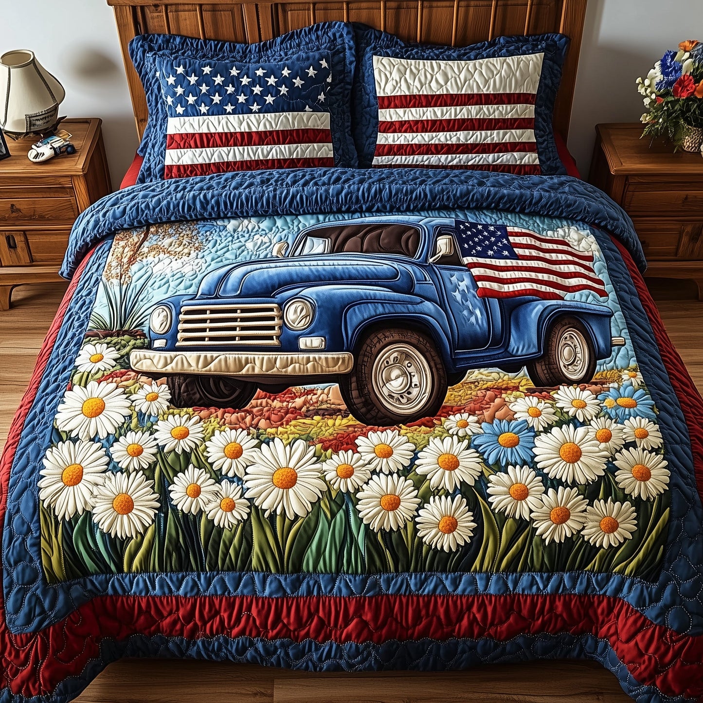 Patriotic America Truck 3-Piece Quilted Bedding Set GFTONL2800
