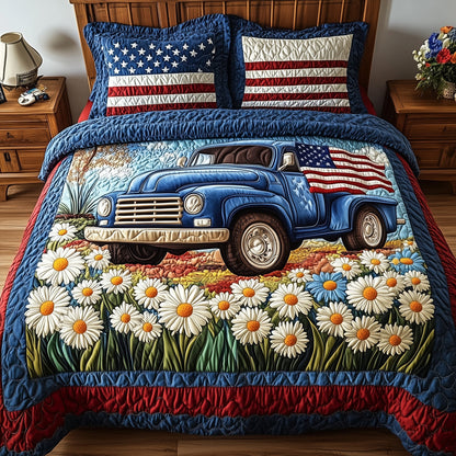 Patriotic America Truck 3-Piece Quilted Bedding Set GFTONL2800