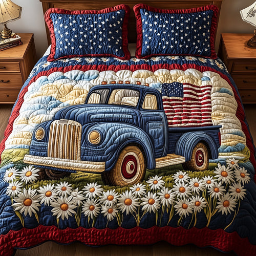 Patriotic America Truck 3-Piece Quilted Bedding Set GFTONL2801