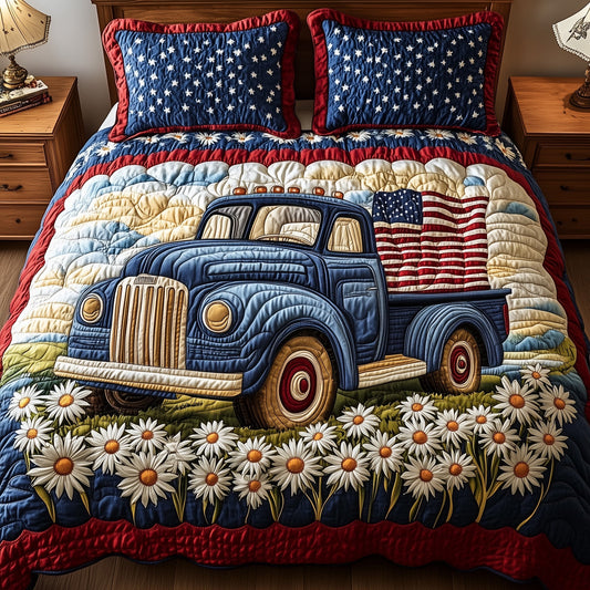 Patriotic America Truck 3-Piece Quilted Bedding Set GFTONL2801