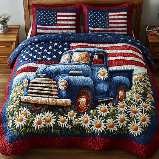 Patriotic America Truck 3-Piece Quilted Bedding Set GFTONL2802