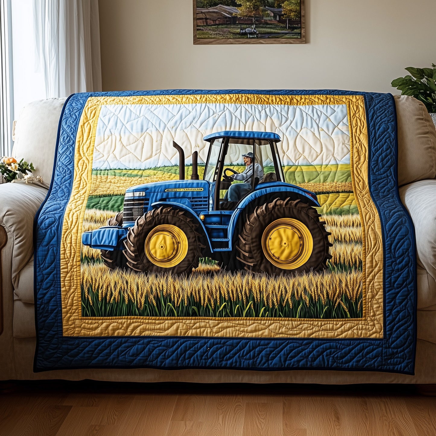 Harvest Trail Tractor Quilted Blanket GFTONL2828