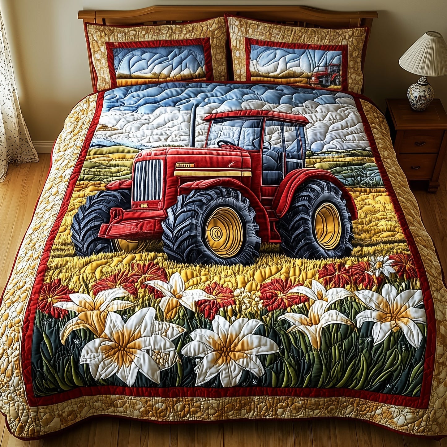Red Tractor 3-Piece Quilted Bedding Set GFTONL2852