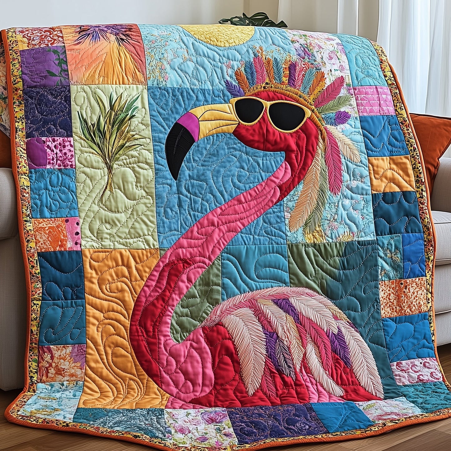 Feathered Flamingo Quilted Blanket GFTONL2855
