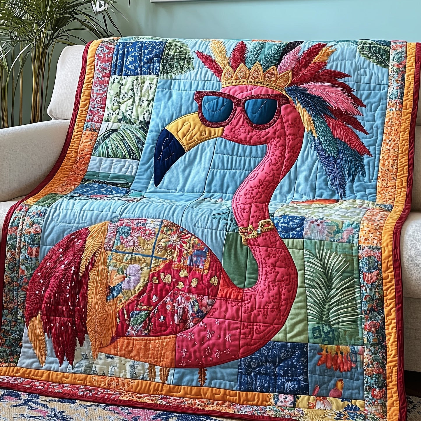 Feathered Flamingo Quilted Blanket GFTONL2856