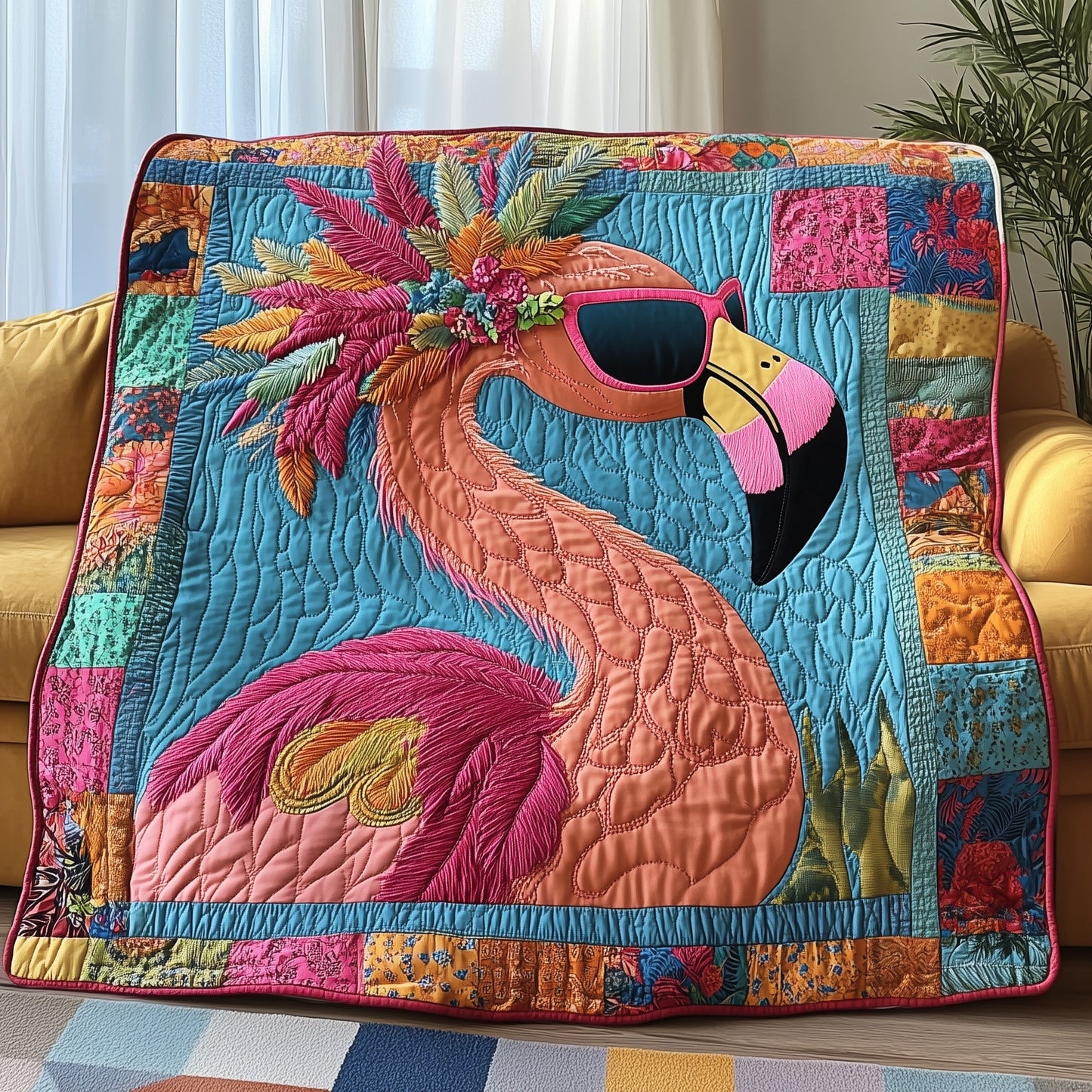 Feathered Flamingo Quilted Blanket GFTONL2858