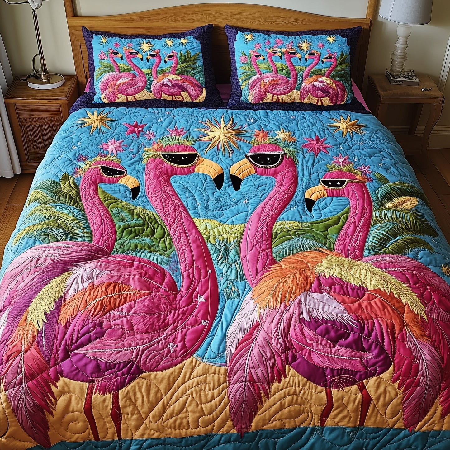 Whimsical Flamingo 3-Piece Quilted Bedding Set GFTONL2872