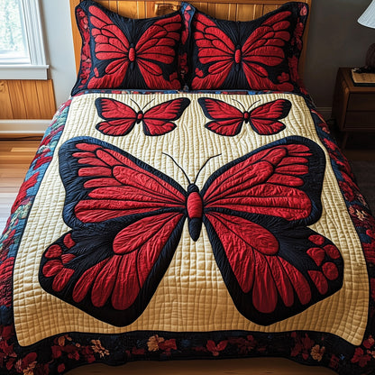 Red Butterfly 3-Piece Quilted Bedding Set GFTONL2888