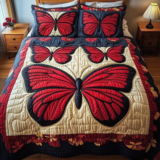 Red Butterfly 3-Piece Quilted Bedding Set GFTONL2889
