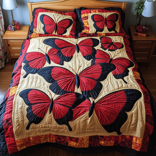 Red Butterfly 3-Piece Quilted Bedding Set GFTONL2890