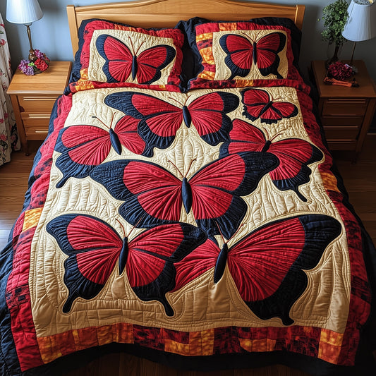 Red Butterfly 3-Piece Quilted Bedding Set GFTONL2890