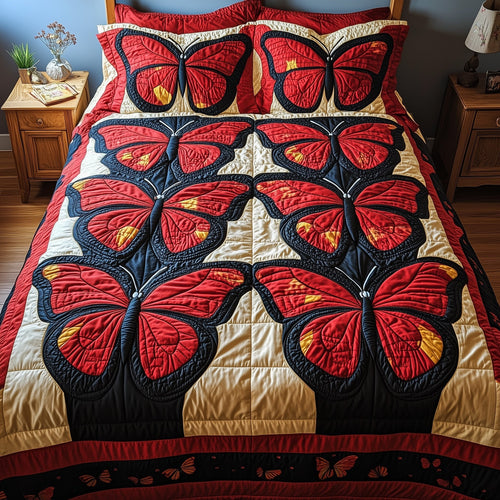 Red Butterfly 3-Piece Quilted Bedding Set GFTONL2891