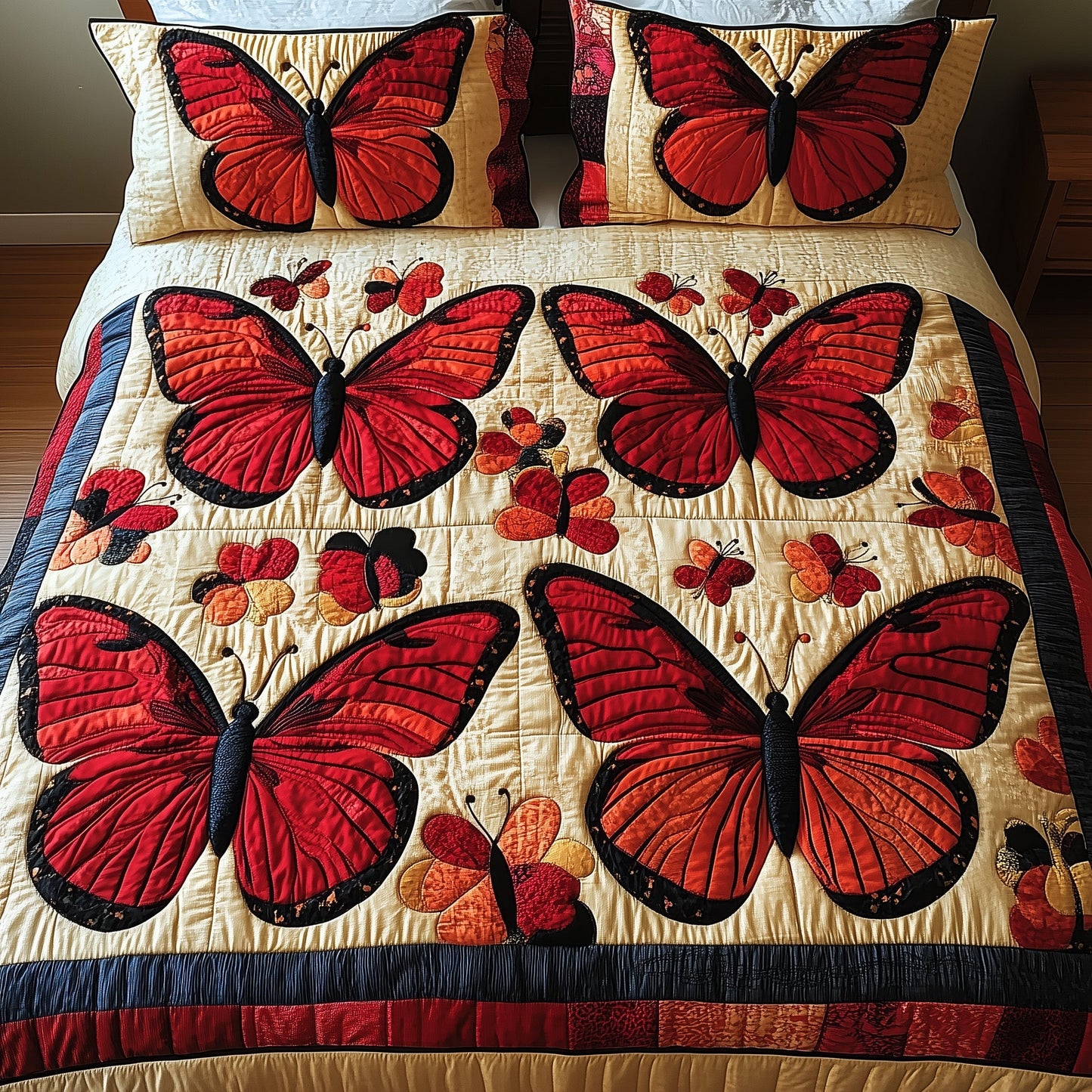 Red Butterfly 3-Piece Quilted Bedding Set GFTONL2892