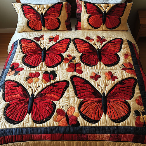 Red Butterfly 3-Piece Quilted Bedding Set GFTONL2892