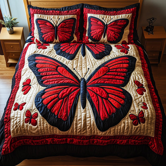 Red Butterfly 3-Piece Quilted Bedding Set GFTONL2893
