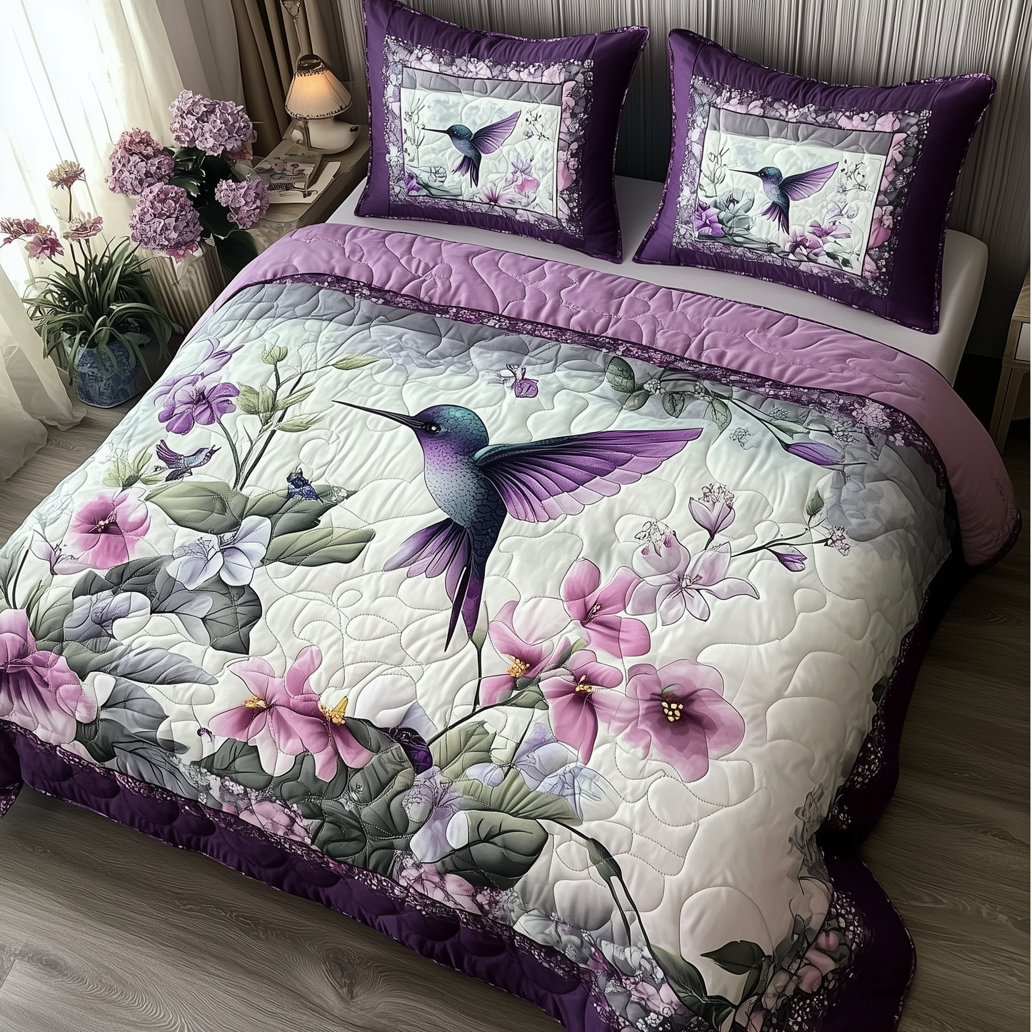 Hummingbird 3-Piece Quilted Bedding Set GFTONL291