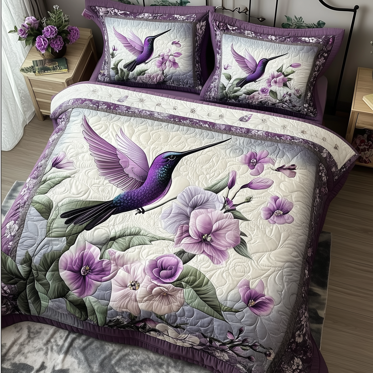 Hummingbird 3-Piece Quilted Bedding Set GFTONL293