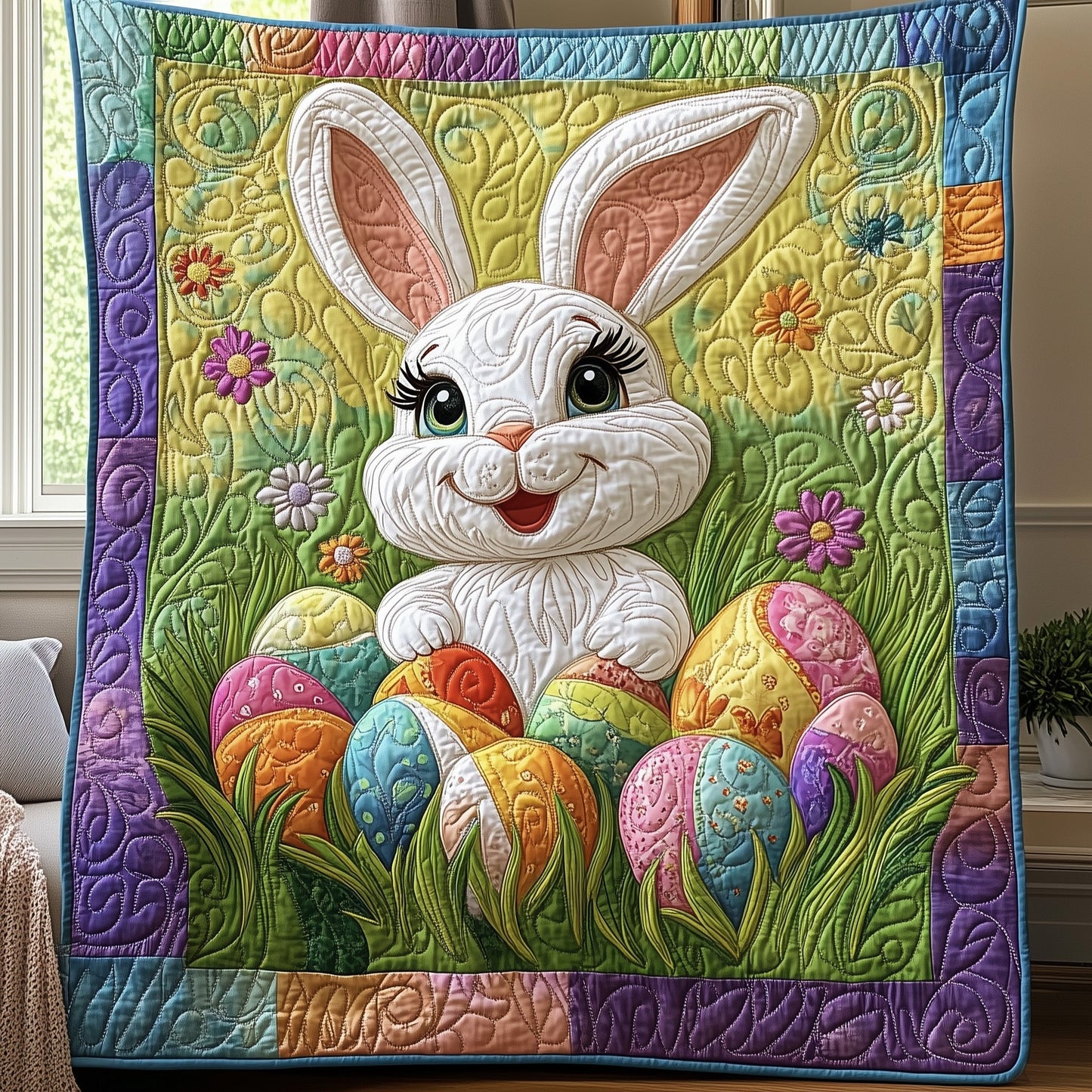 Easter Bunny Eggs Quilted Blanket GFTONL2988