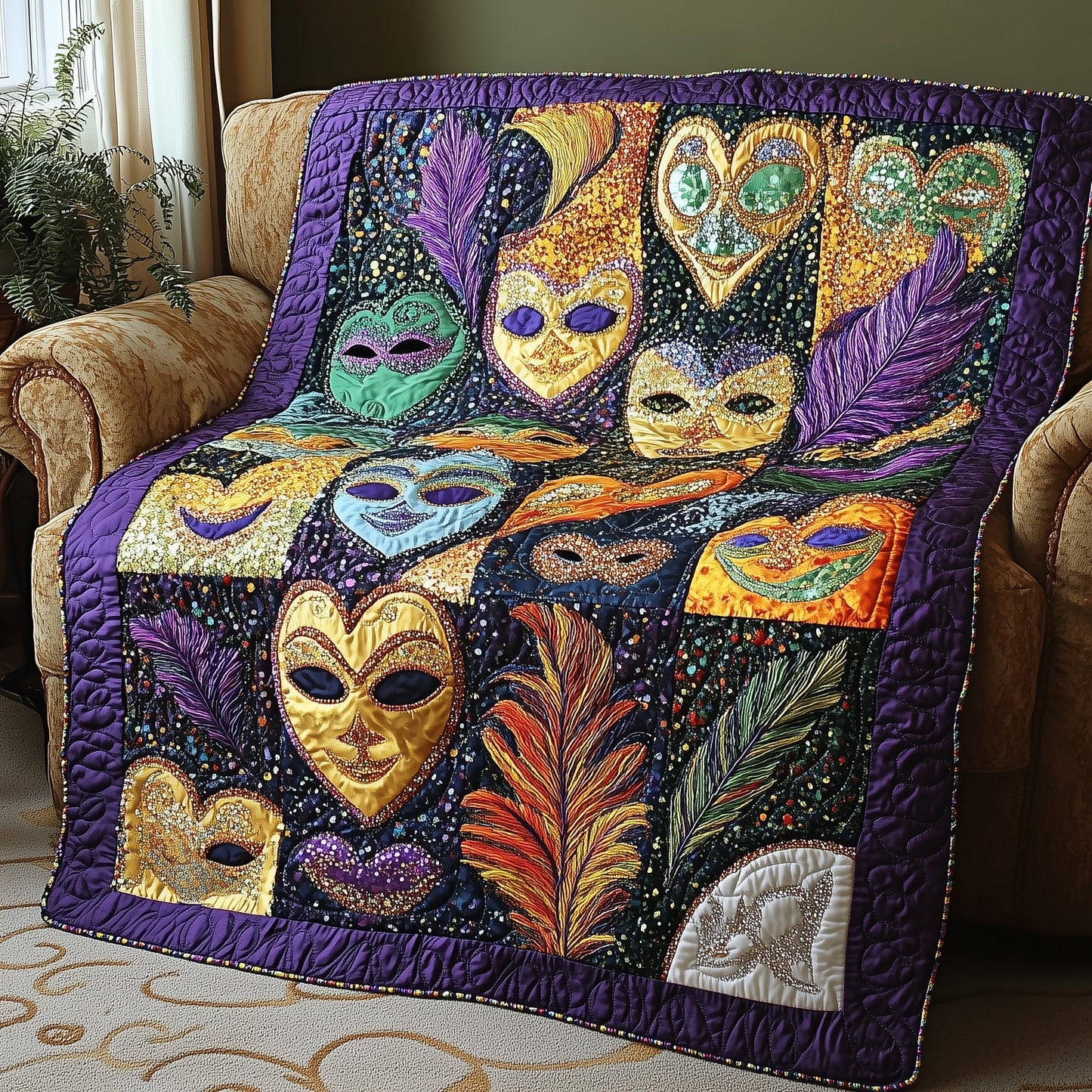 Mardi Gras Masquerade Quilted Blanket GFTONL2999