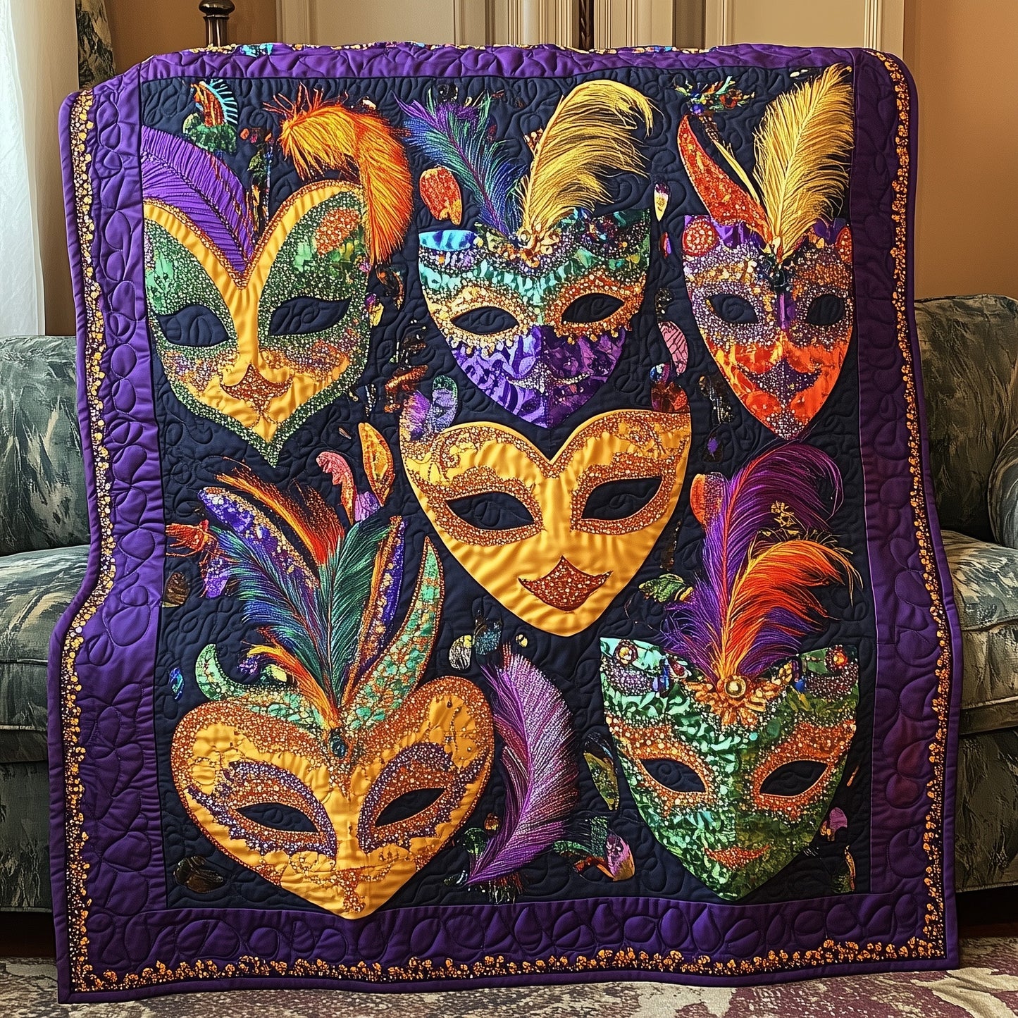 Mardi Gras Masquerade Quilted Blanket GFTONL3001