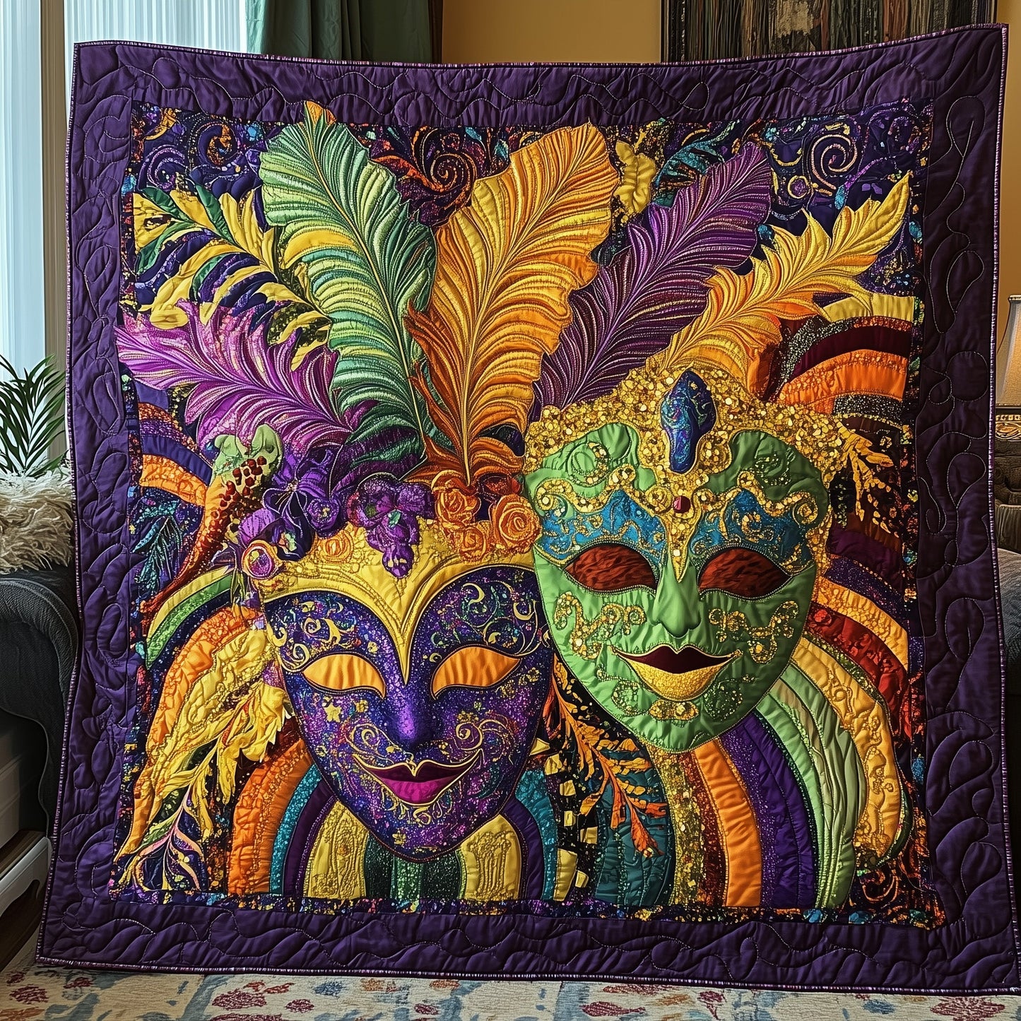 Mardi Gras Masquerade Quilted Blanket GFTONL3005